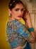 Teal blue glass tissue sequins embroidered wedding saree with blouse 2156